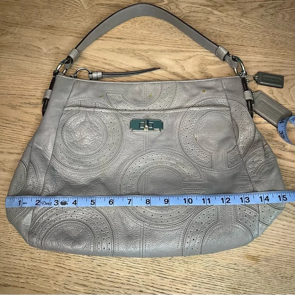 COACH Madison Leather Hobo Bag Stitched Monogram Gray Women’s Purse